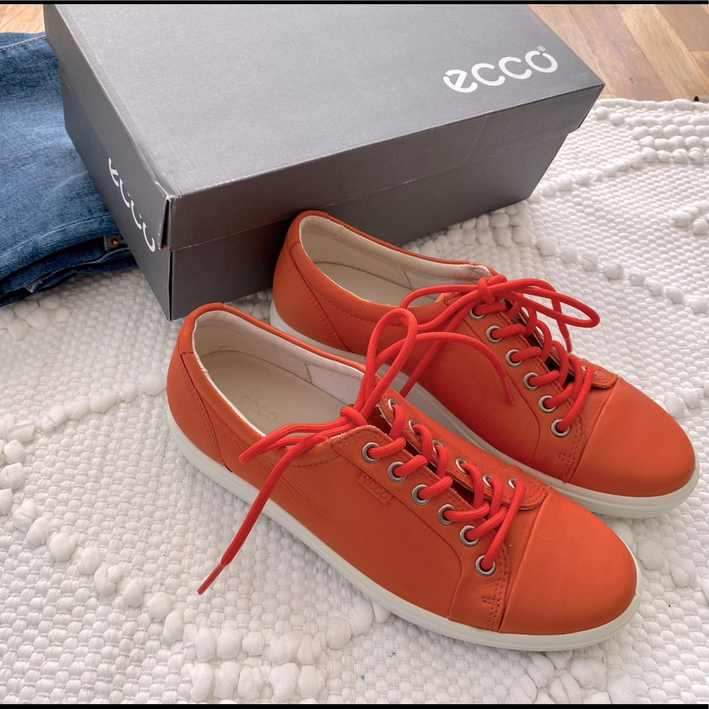 NEW🌟ECCO SOFT Trendy orange leather sneakers